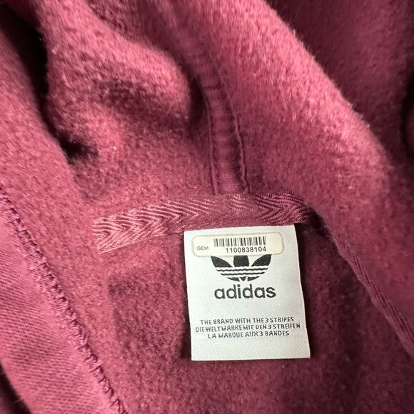Adidas Trefoil Hoodie Womens Medium Burgundy Red Logo Play Cropped Sweatshirt * - Picture 5 of 13
